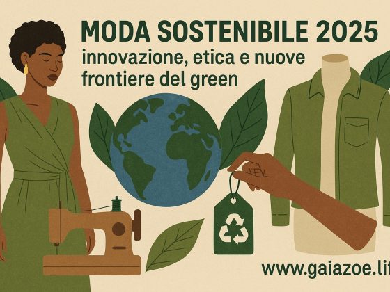 Moda sostenibile 2025: innovazione, etica e nuove frontiere del green 6 Vignetta con ragazza di colore e disegni di pianeta, vestiti e sosteniblità