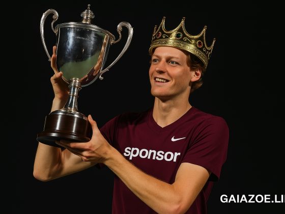 Jannik Sinner: campione di Wimbledon e icona globale. Ma i suoi 13 sponsor sono davvero green ed etici? 6 ritratto di Yannik Sinner con corona e coppa per Gaiazoe.life