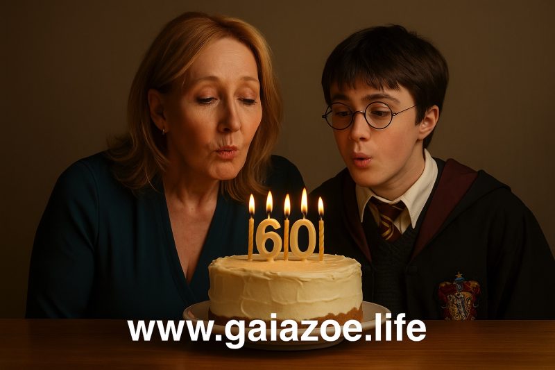 J.K. Rowling e i suoi 60 anni tra genio e contraddizioni 1 J.K Rowling soffia sulle candeline della torta del suo 60o compleanno insieme a Harry Potter